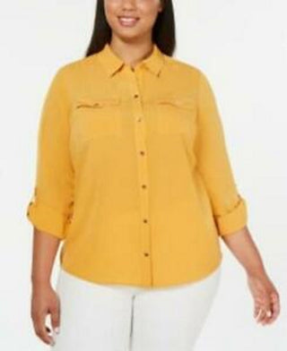 Charter Club Women's Plus Size Button-Front Shirt Gold Size 2X