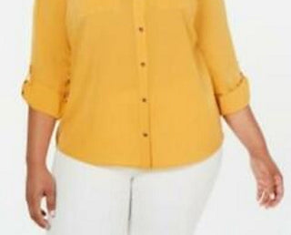 Charter Club Women's Plus Size Button-Front Shirt Gold Size 2X