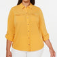 Charter Club Women's Plus Button Front Shirt Gold Size 4X