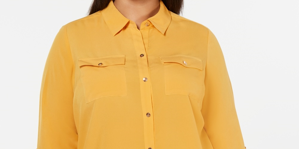 Charter Club Women's Plus Button Front Shirt Gold Size 4X