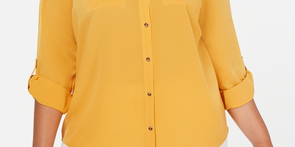 Charter Club Women's Plus Button Front Shirt Gold Size 4X