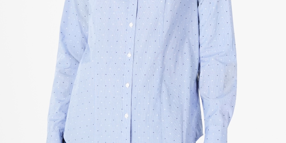 Charter Club Women's Cotton Printed Button Front Top Blue Size 10