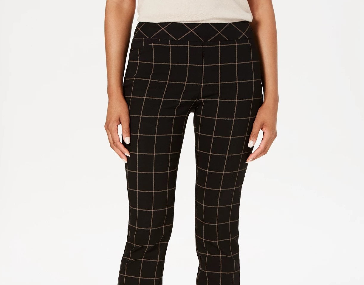 Charter Club Women's Windowpane Pants Charcoal Size 14