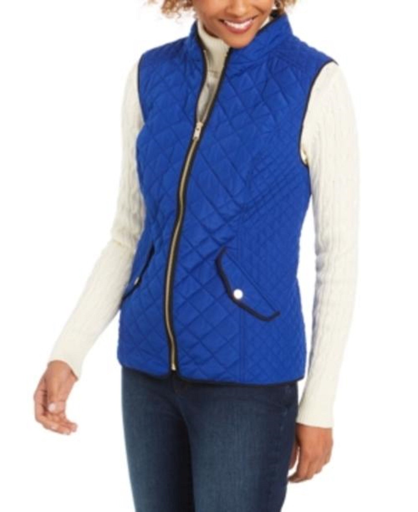 Charter Club Women's Quilted Stand-Collar Vest Blue Size X-Large
