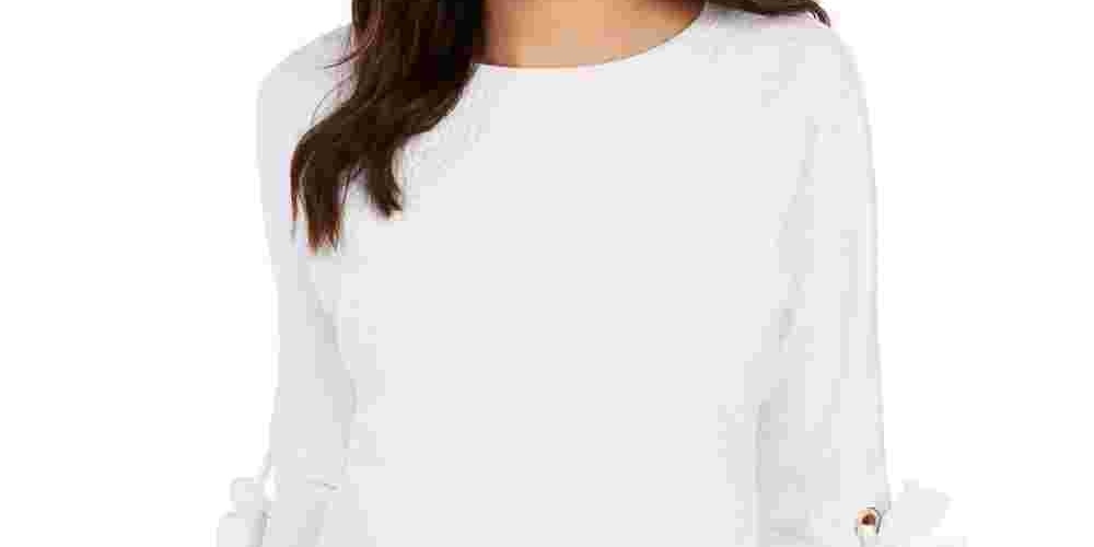 Charter Club Women's Textured Tie-Cuff Top  White Size Large