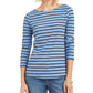 Charter Club Women's Printed 3/4 Sleeve Top Blue Size PM