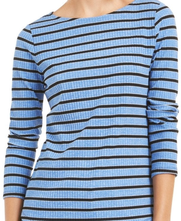 Charter Club Women's Printed 3/4 Sleeve Top Blue Size PM