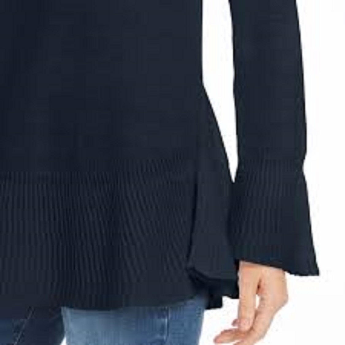 Style & Co Women's Ruffle Hem Knit Sweater Navy Size Large