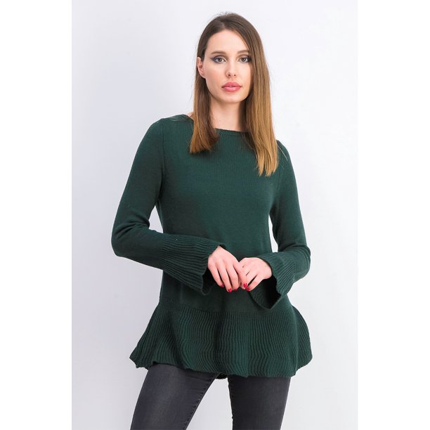 Style & Co Women's Ruffle Hem Knit Sweater Dark Green Size XX Large