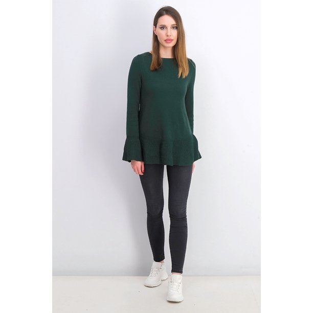 Style & Co Women's Ruffle Hem Knit Sweater Dark Green Size XX Large