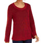 Style & Co Women's Long Sleeve Scoop Mixed Stitch Sweater Red Size Petite X-Large