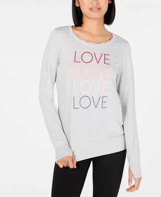 Ideology Women's Love Graphic Long-Sleeve Pullover Gray Size Medium