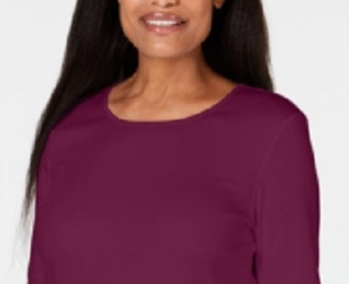 Karen Scott Women's Satin-Trim Scoop-Neck Top Red Size Small