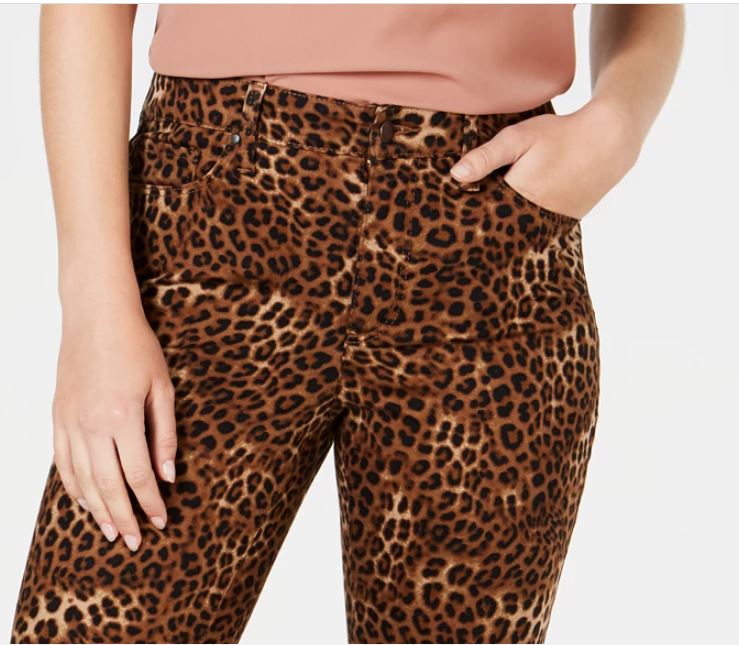 Charter Club Women's Animal Print Lexington Straight Leg Jeans Brown Size 10