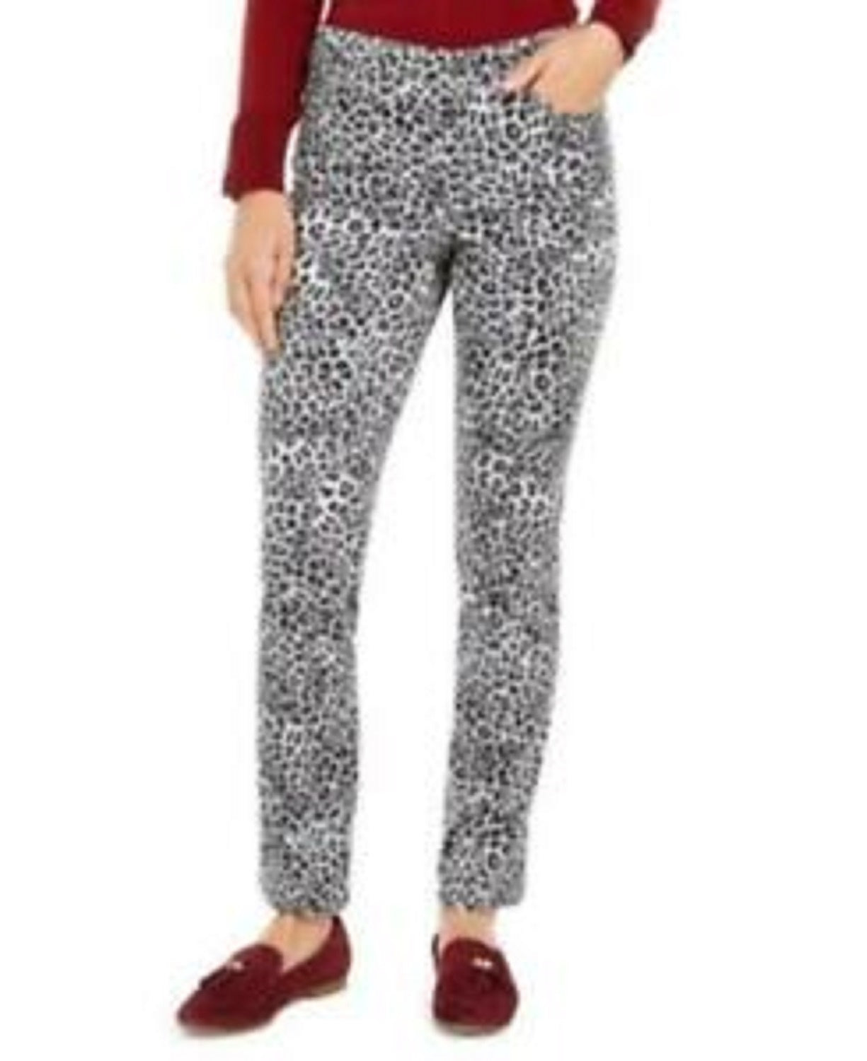 Charter Club Women's Animal-Print Lexington Straight Leg Jeans White Size 14