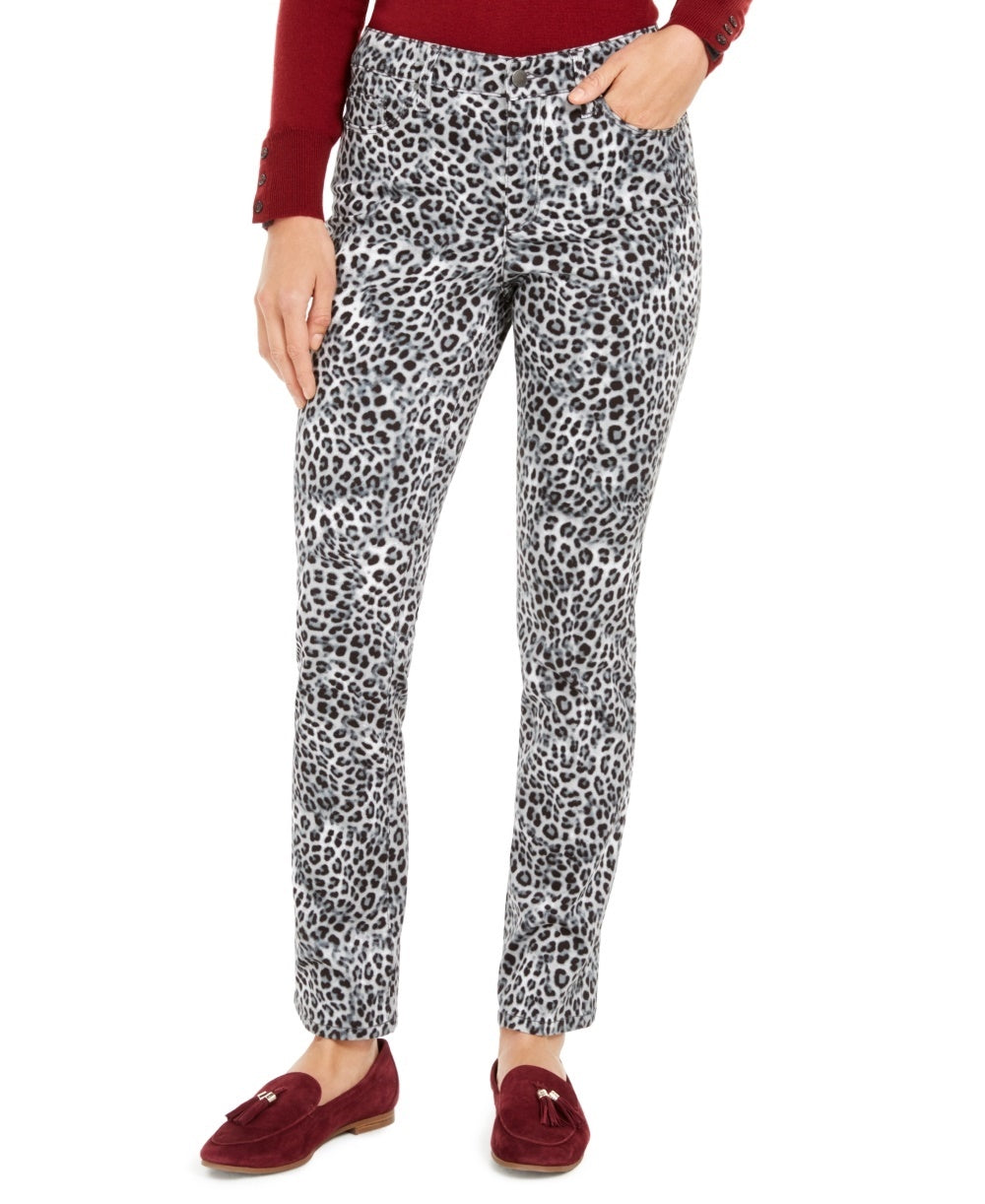 Charter Club Women's Animal Print Lexington Straight Leg Jeans White Size 8