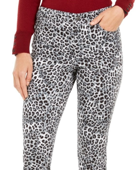 Charter Club Women's Animal Print Lexington Straight Leg Jeans White Size 8