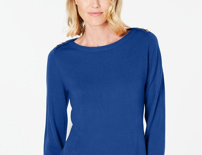 Karen Scott Women's Button-Shoulder Sweater Navy Size Large