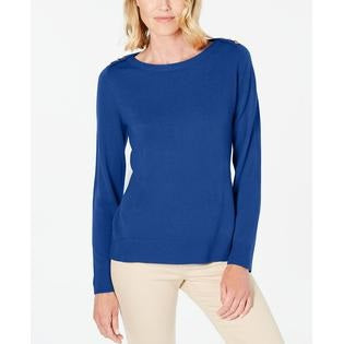 Karen Scott Women's Button-Shoulder Sweater Blue Size XX-Large