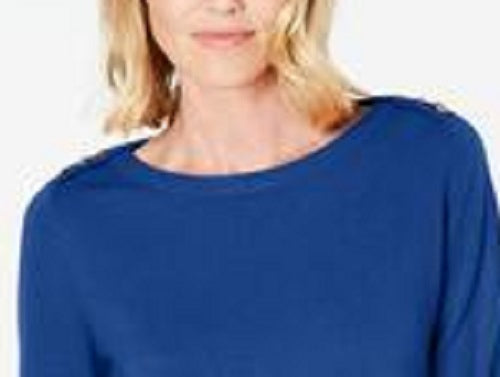 Karen Scott Women's Button-Shoulder Sweater Blue Size XX-Large