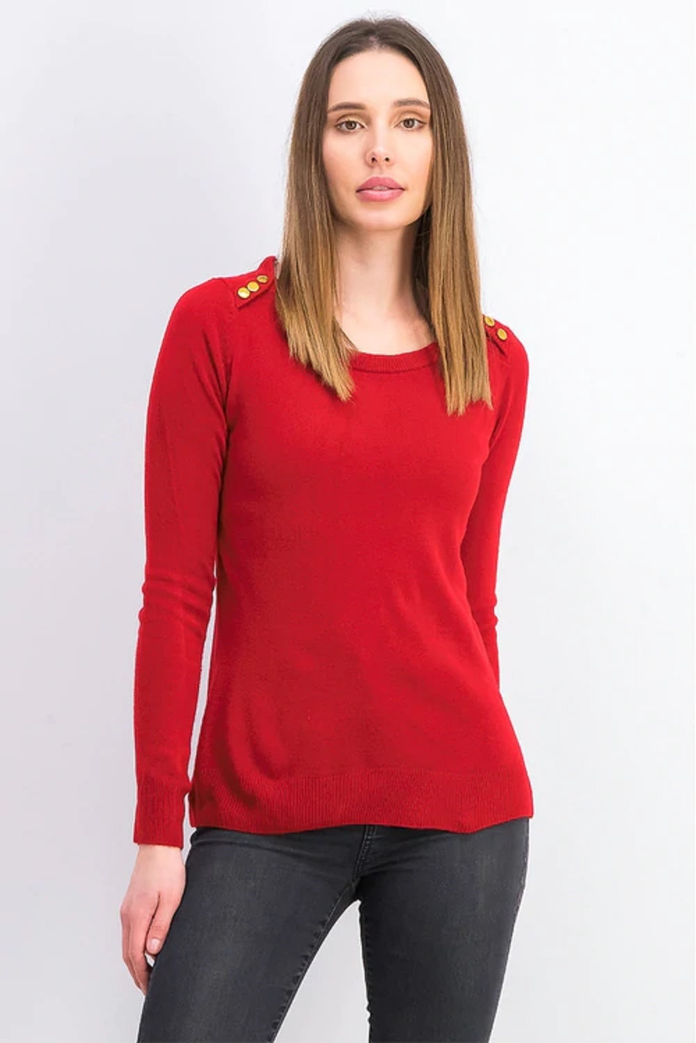 Karen Scott Women's Button Shoulder Sweater Red Size Medium