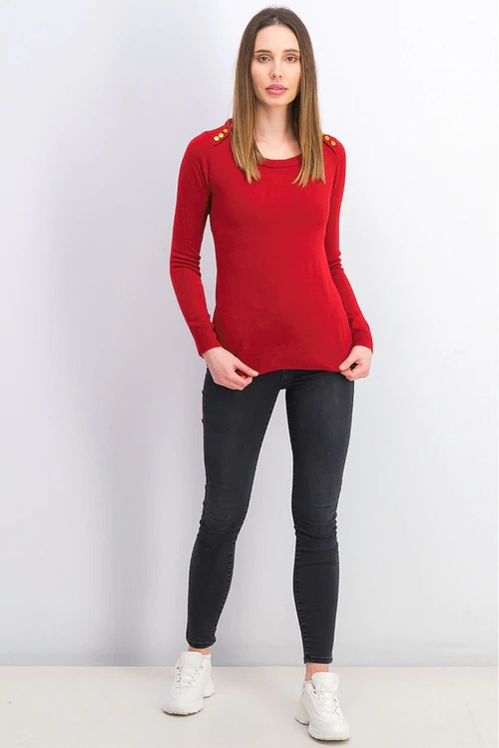 Karen Scott Women's Button Shoulder Sweater Red Size Medium