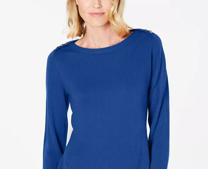 Karen Scott Women's Petite Button-Shoulder Sweater Navy Size Medium