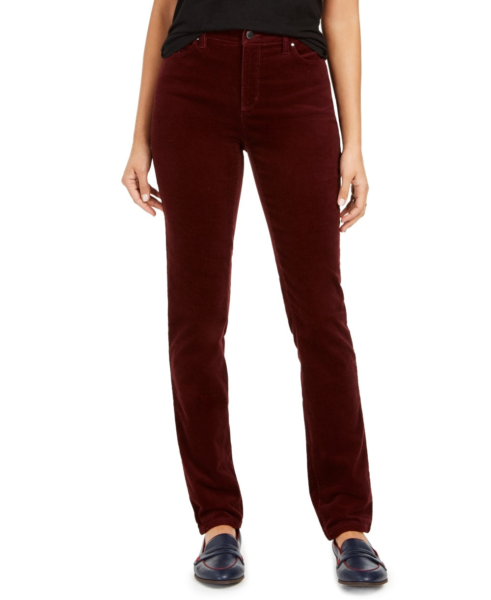 Charter Club Women's Lexington Straight-Leg Corduroy Pants Bright Red Size 2 Petite