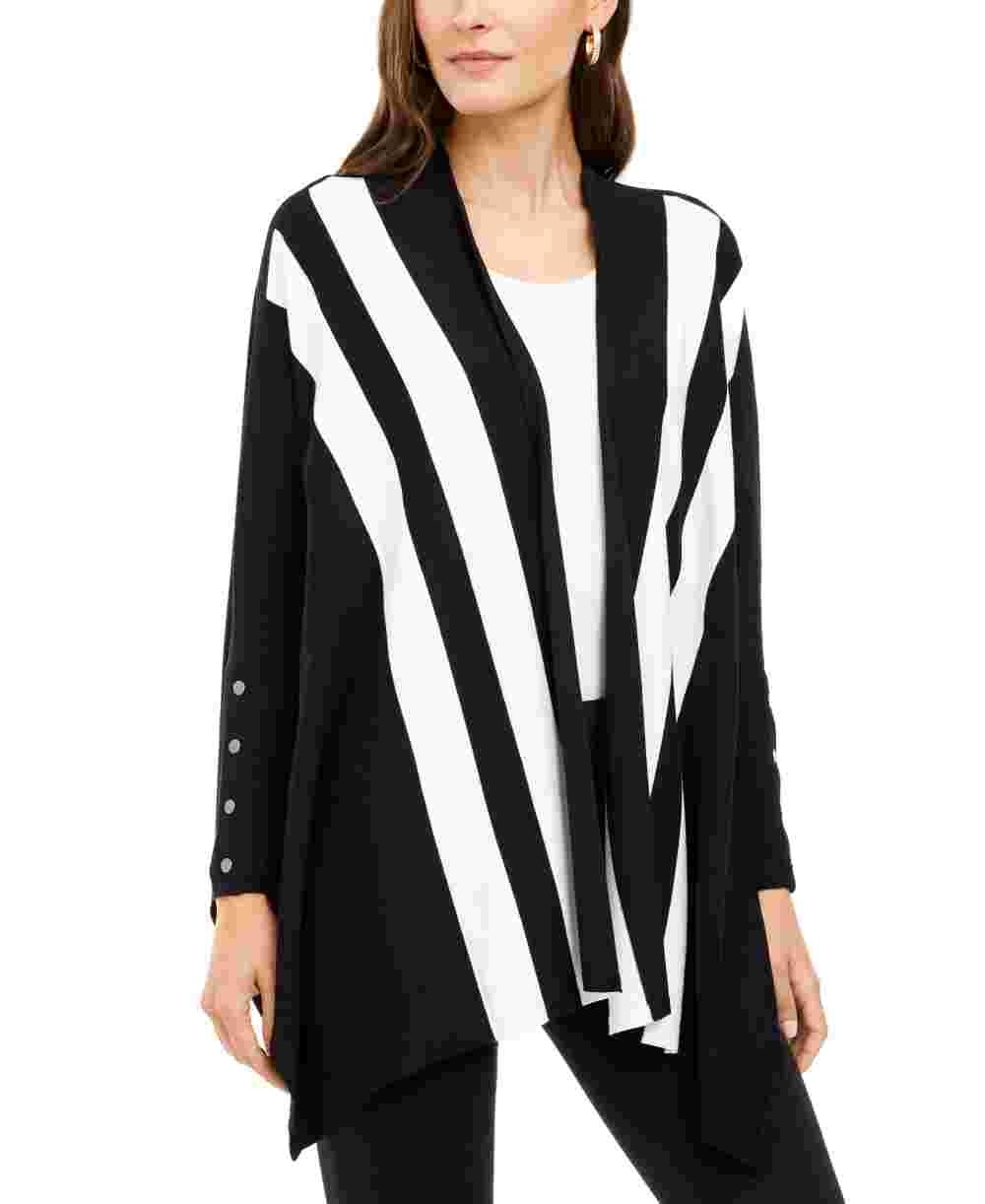 Alfani Women's Striped Open Front Cardigan Black SizePetite Large