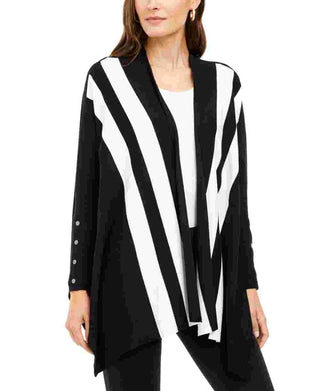 Alfani Women's Striped Open Front Cardigan Black SizePetite Large