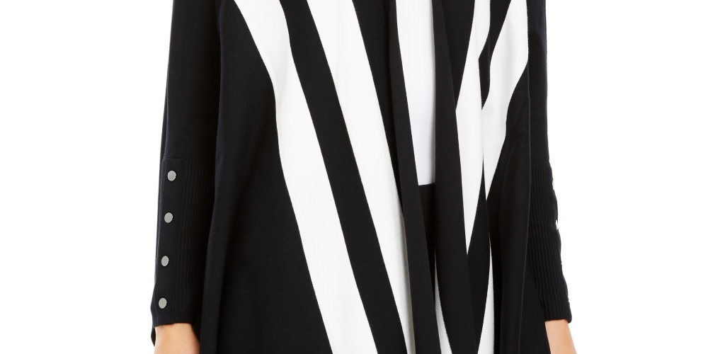 Alfani Women's Striped Open Front Cardigan Black SizePetite Large