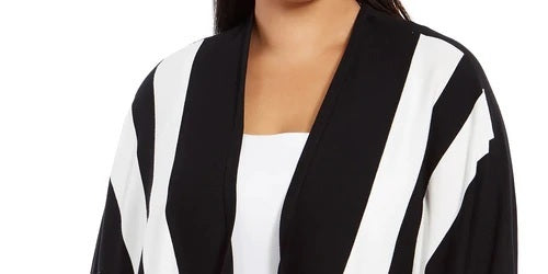 Alfani Women's Striped Open Front Cardigan Black Size Petite X-Large