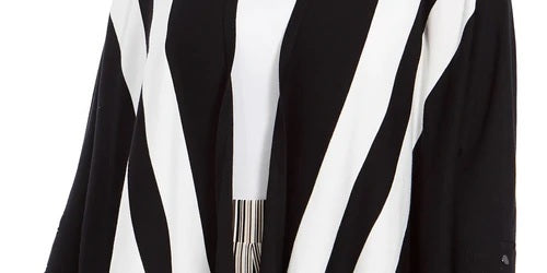 Alfani Women's Striped Open Front Cardigan Black Size Petite X-Large