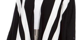 Alfani Women's Striped Open Front Cardigan Black Size Petite X-Large