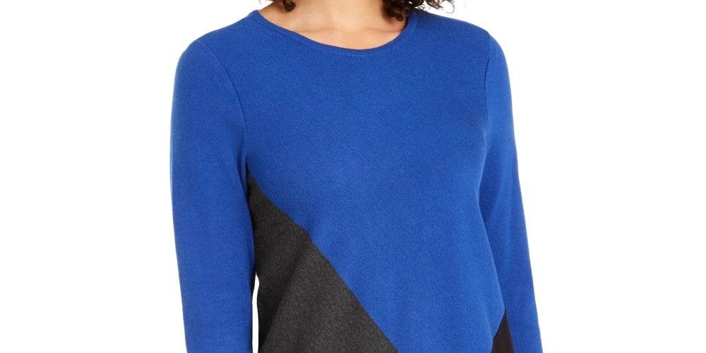 Alfani Women's Asymmetrical Colorblocked Sweater Blue Size XX-Large