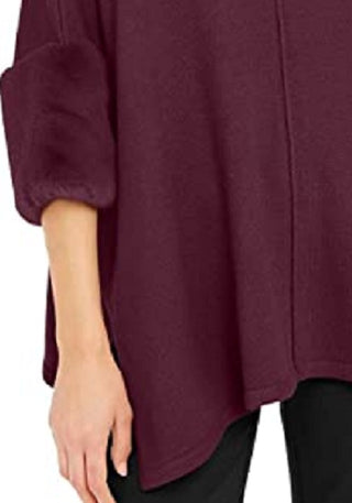 Alfani Women's Faux-Fur-Cuff Poncho Dark Red Size Large