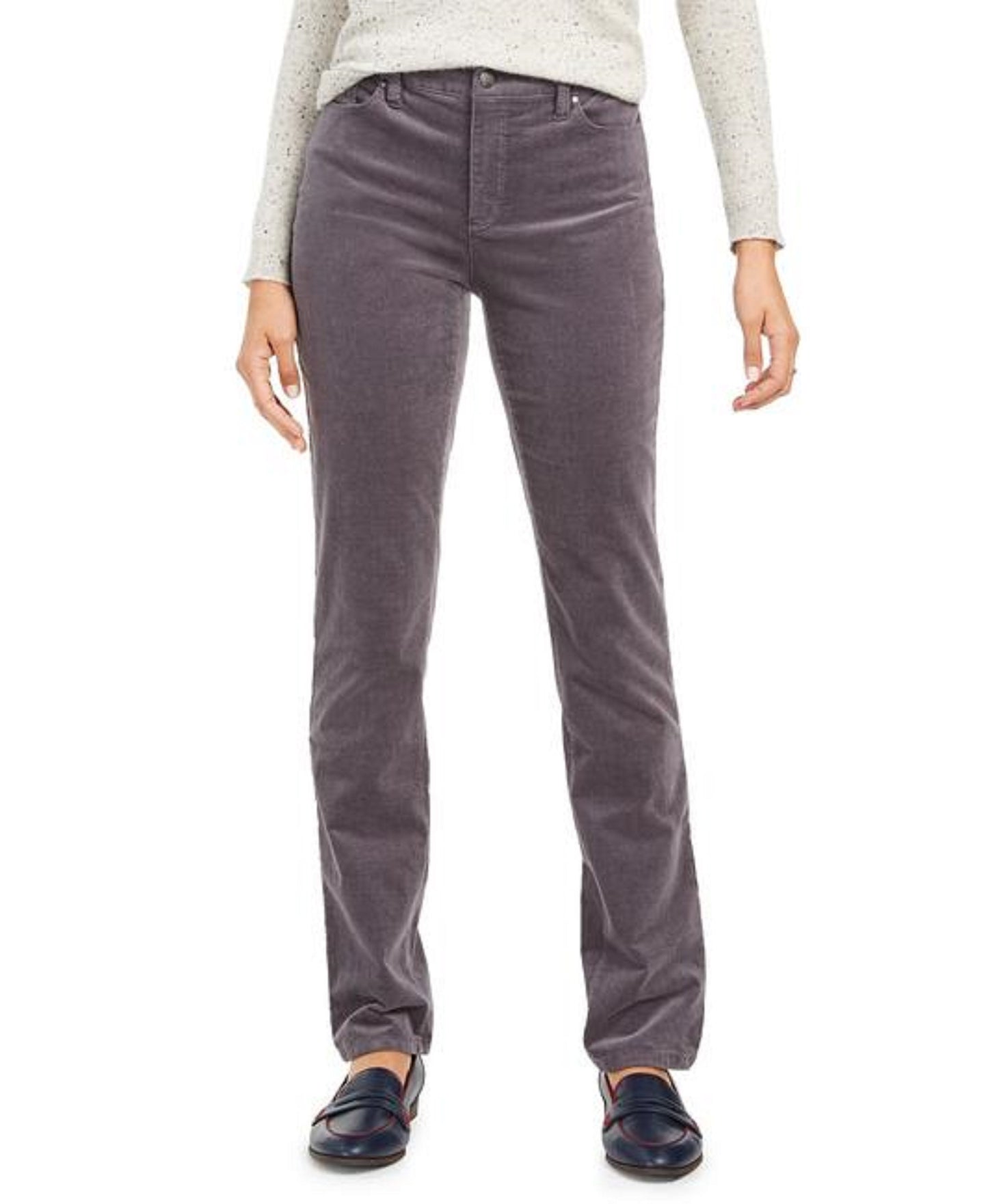 Charter Club Women's Petite Lexington Tummy-Control Corduroy Pants Dark Gray Size 14X4