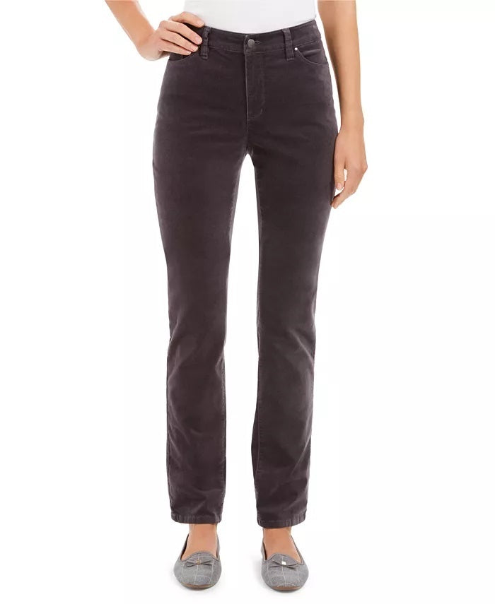 Charter Club Women's Lexington Velveteen Tummy-Control Straight Leg Jeans Dark Gray Size 4