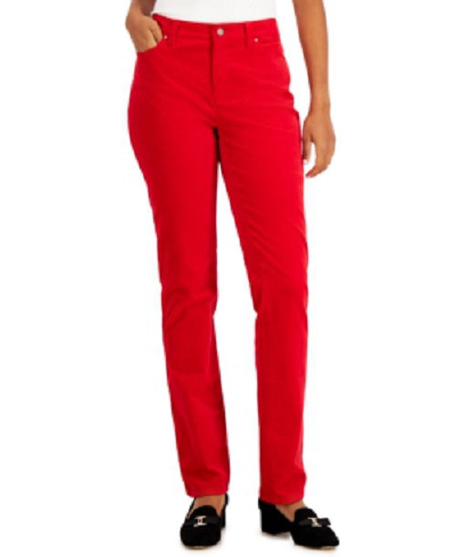Charter Club Women's Lexington Velveteen Tummy-Control Straight Leg Jeans Red Size 4
