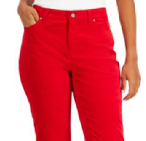 Charter Club Women's Lexington Velveteen Tummy-Control Straight Leg Jeans Red Size 4