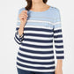 Karen Scott Women's Sport 3/4-Sleeve Striped Top Blue Size Medium