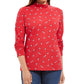 Karen Scott Women's Skiing Penguins Printed Mock Neck Top Red Size X-Small