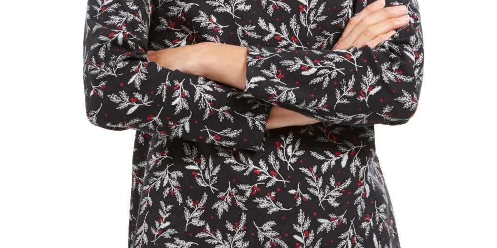 Karen Scott Women's Printed Turtleneck Top Black Size Large