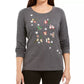 Karen Scott Women's Cotton Glitter Print Top Charcoal Size Medium
