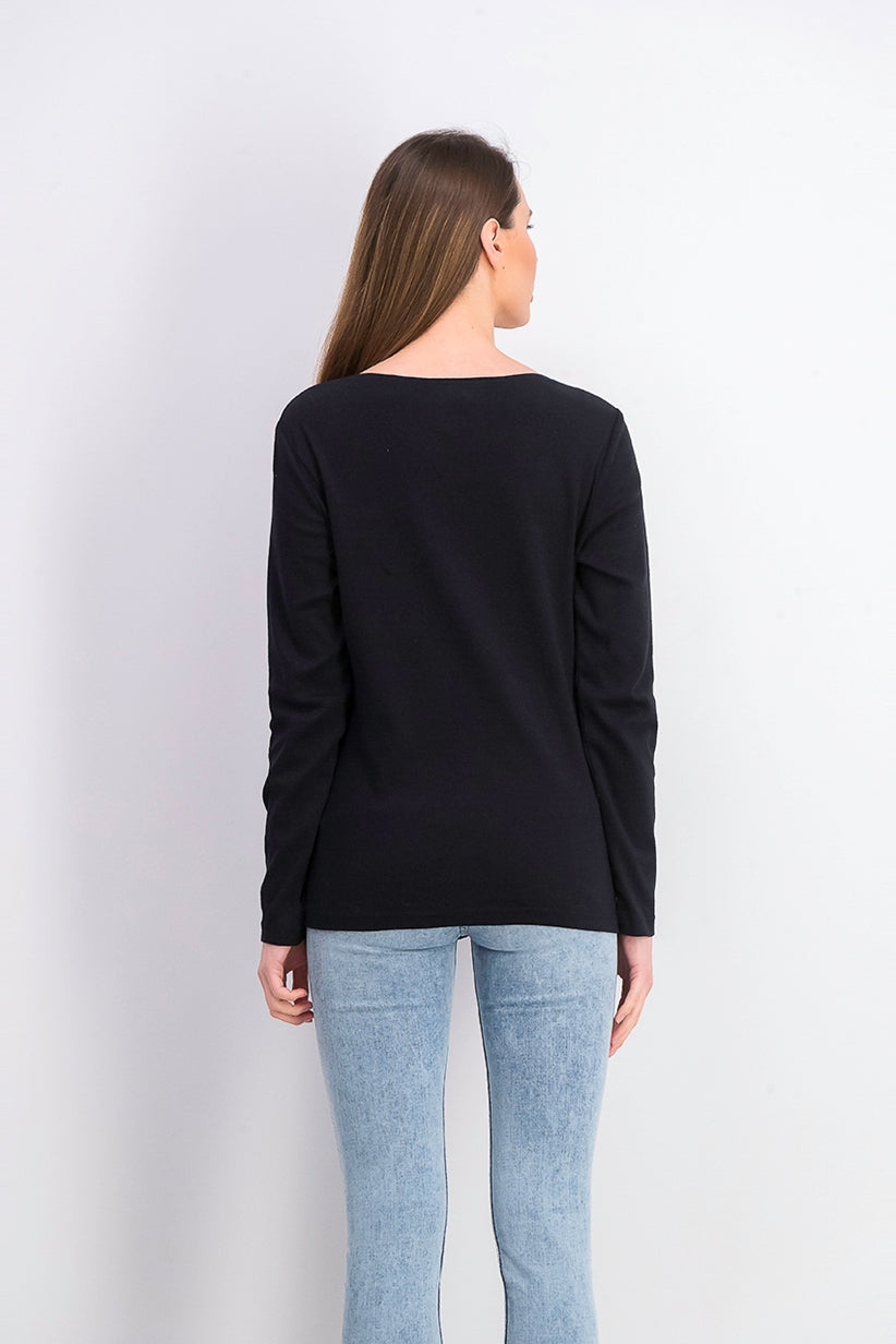 Karen Scott Women's Sparkle Holiday Graphic Shirt Black Size Large