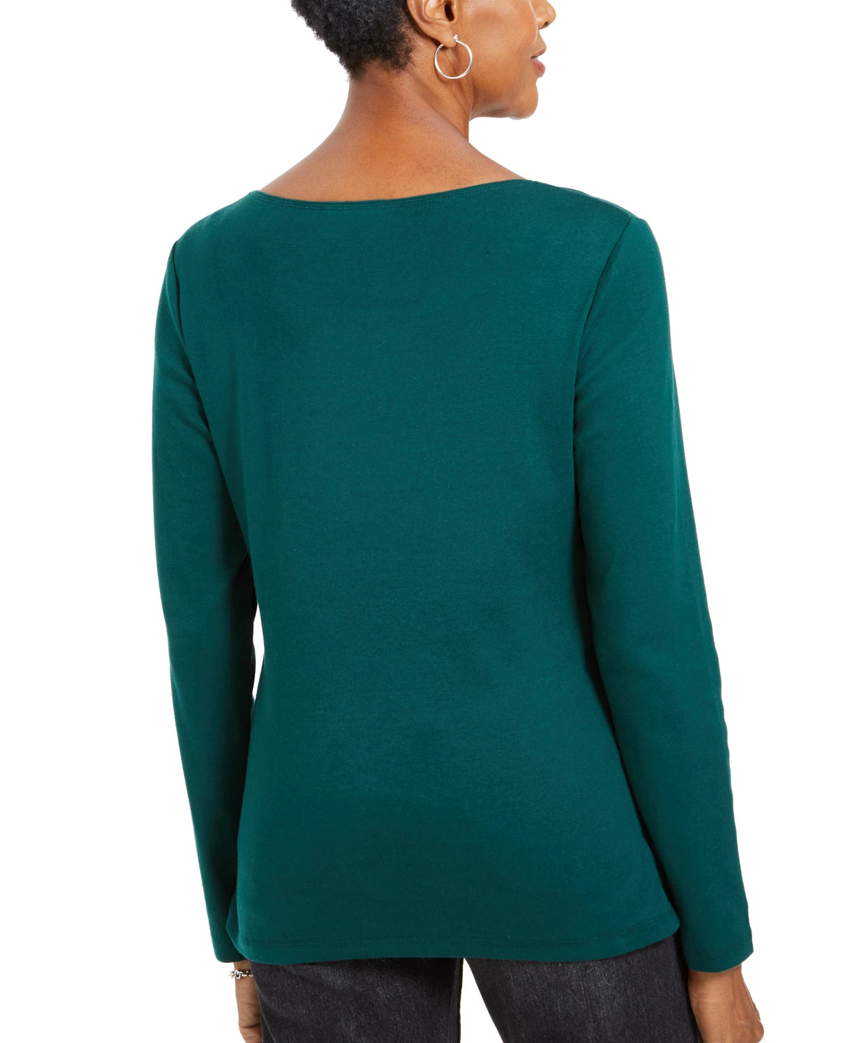 Karen Scott Women's Sparkle Holiday Graphic Shirt Green Size Medium