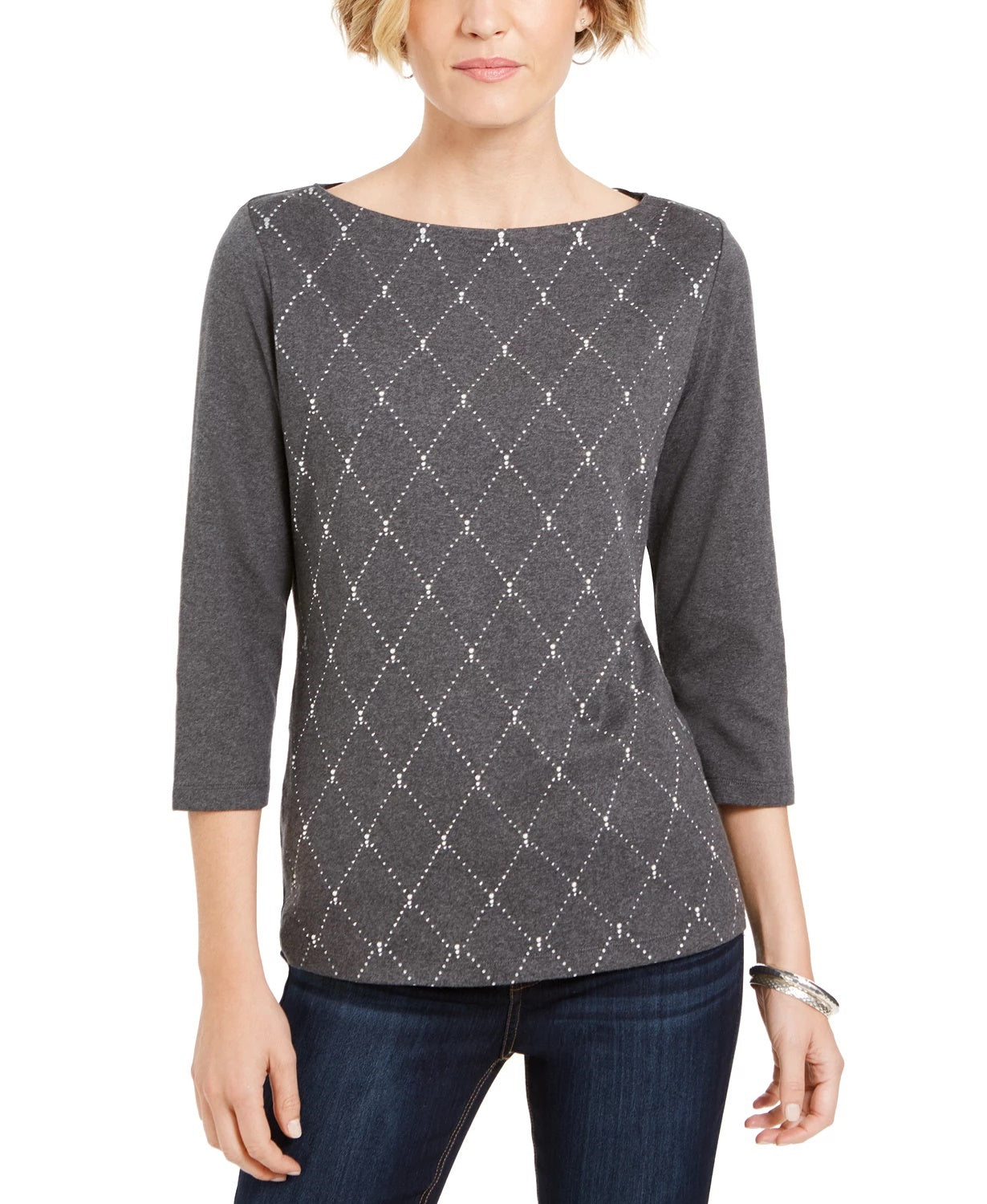Karen Scott Women's Embellished 3/4-Sleeve Top Black Size X-Small