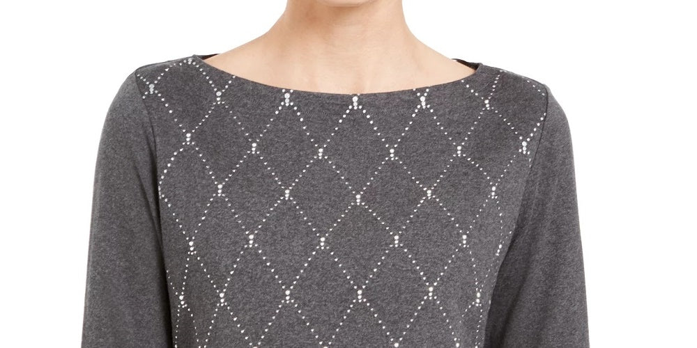 Karen Scott Women's Embellished 3/4-Sleeve Top Black Size X-Small
