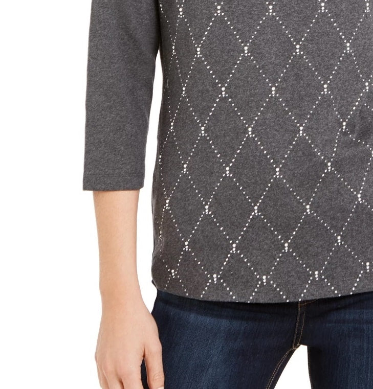 Karen Scott Women's Embellished 3/4-Sleeve Top Black Size X-Small