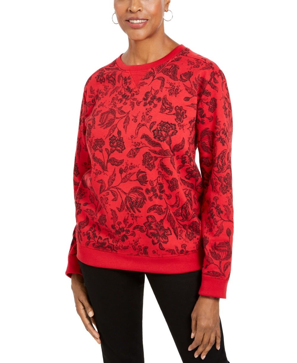 Karen Scott Women's Sport Twilight Printed Sweatshirt Red Size X-Small